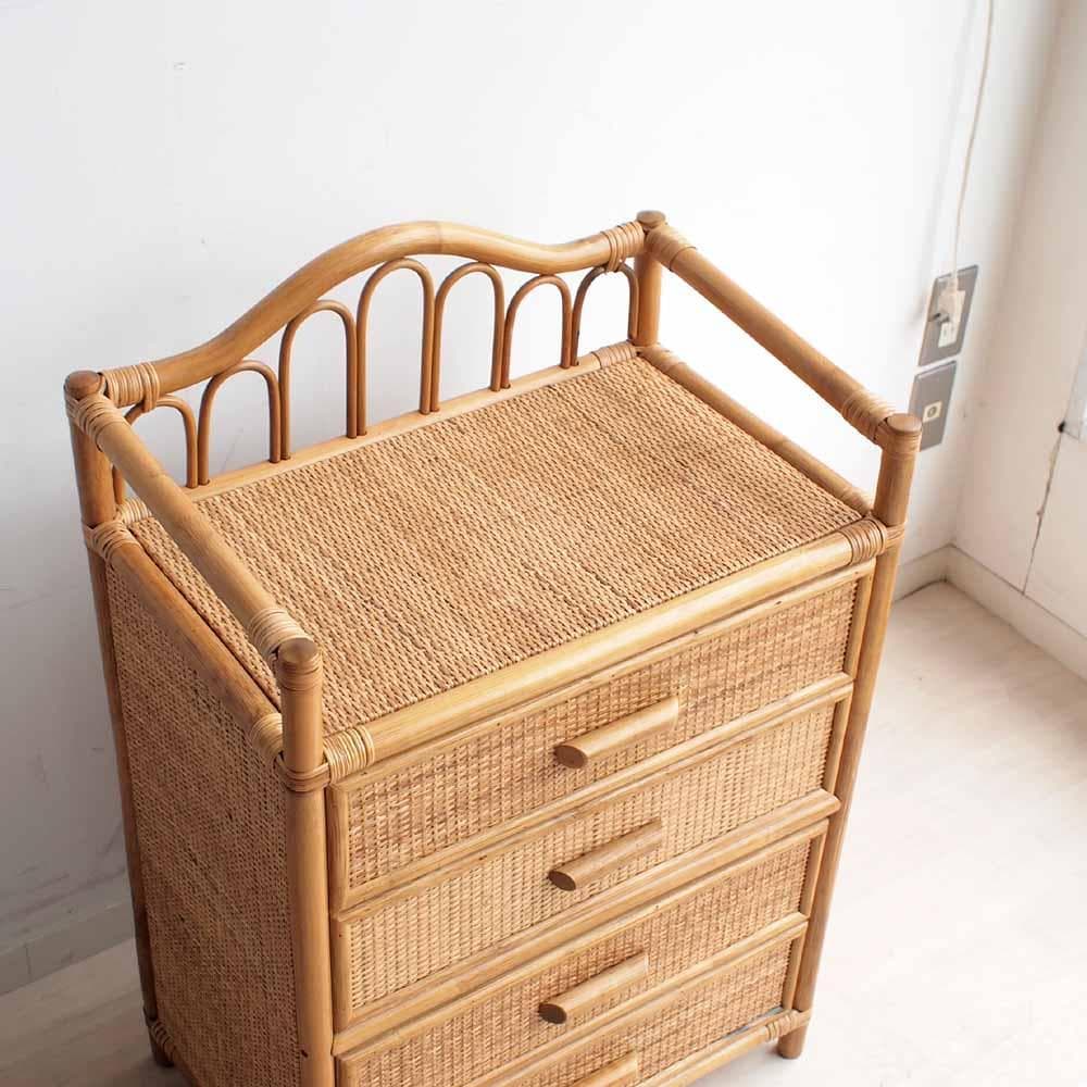 ビンテージ ラタンのチェスト 引出し 籐 レトロ ZR24200