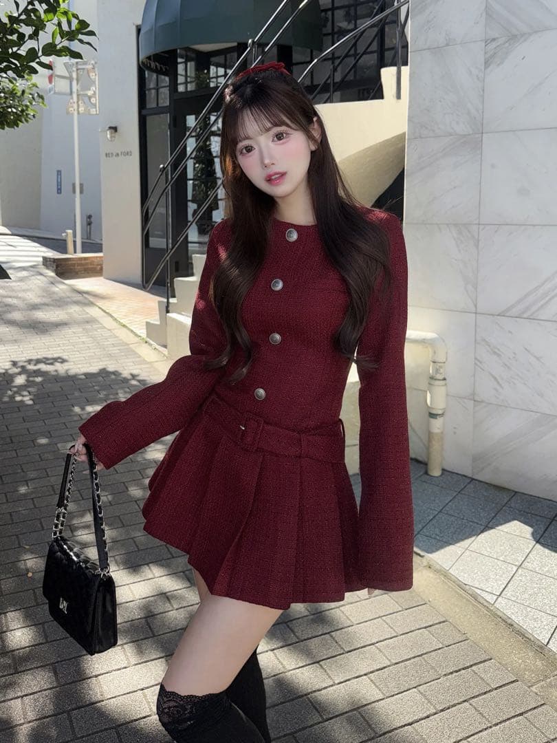 Darich ボックスプリーツツイードミニワンピース BRD FREE