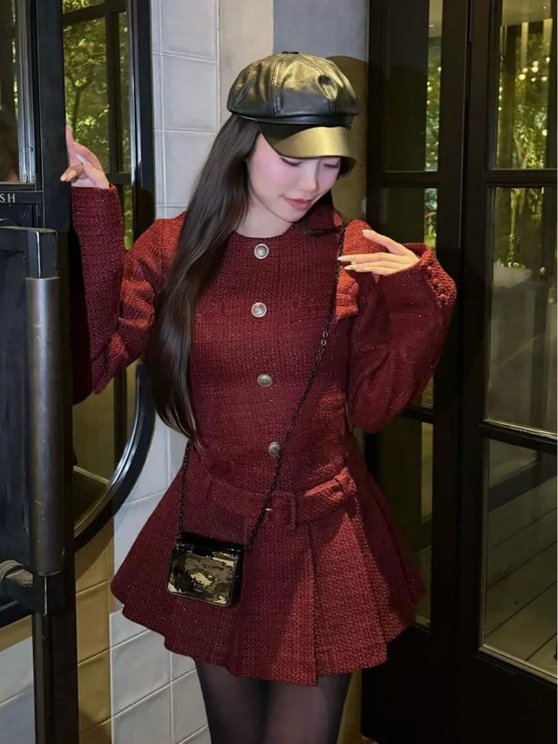 Darich ボックスプリーツツイードミニワンピース BRD FREE