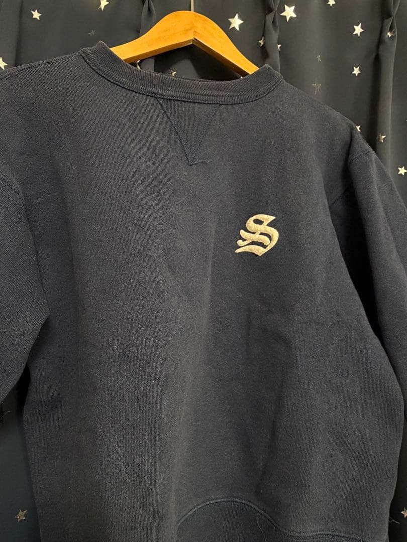 90s OLD STUSSY 両Vスウェット フェード ネイビー 黒タグ期