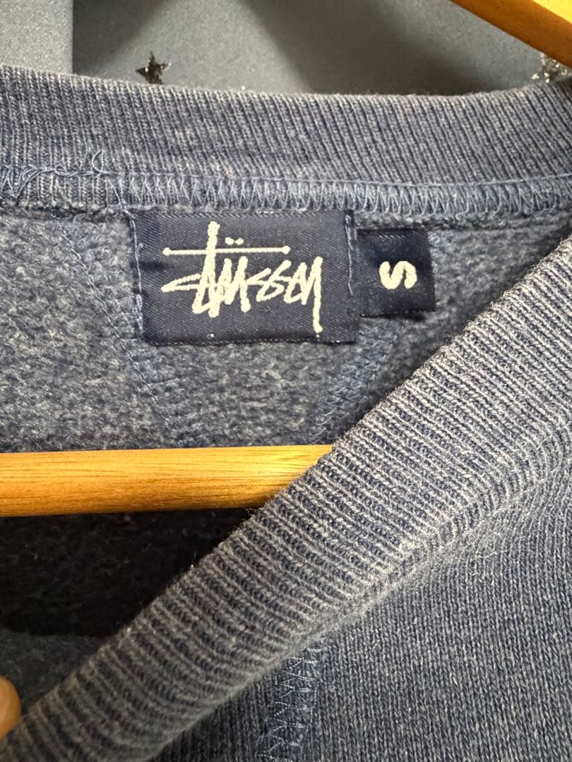 90s OLD STUSSY 両Vスウェット フェード ネイビー 黒タグ期