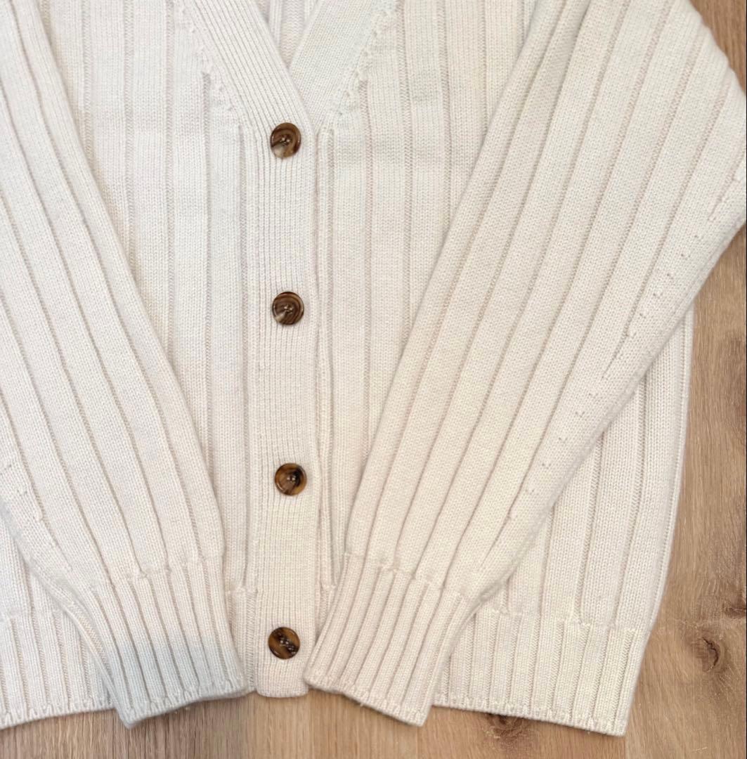 ebure ローゲージカシミア Vネックワイドリブニットカーディガン 白