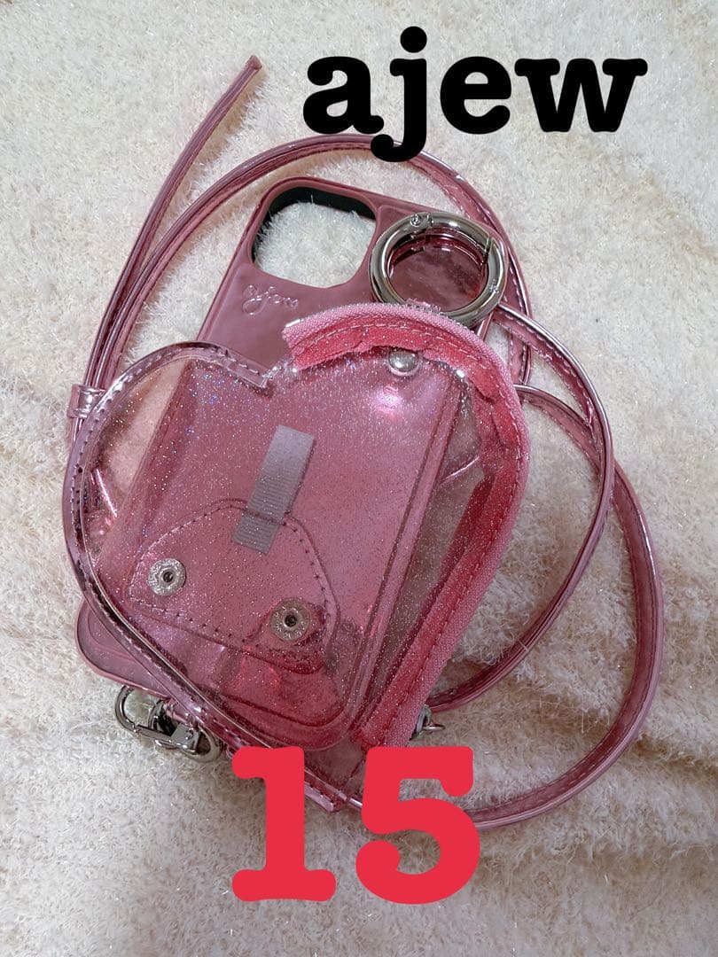 ajew エジュー iPhone15 メタリック ハートケース ショルダー付き