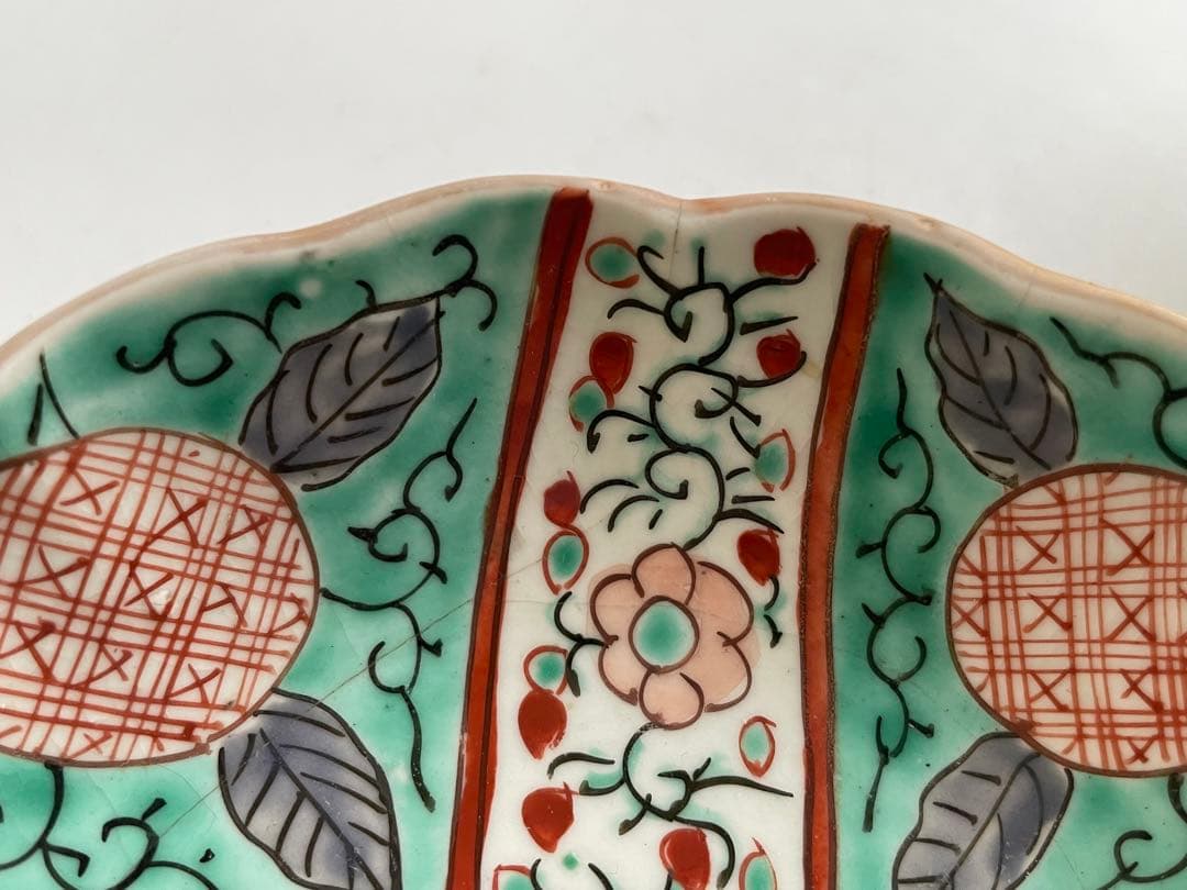 骨董　アンティーク　古伊万里　色絵　花唐草文様　膾皿　なます皿　2枚