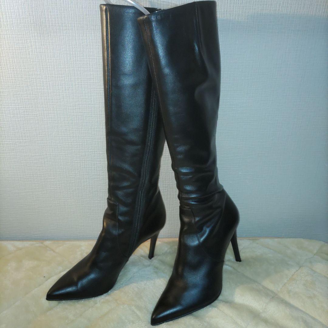 銀座ダイアナ　本革　ロングブーツ　UL　人気完売モデル　黒　24.5　美脚ブーツ