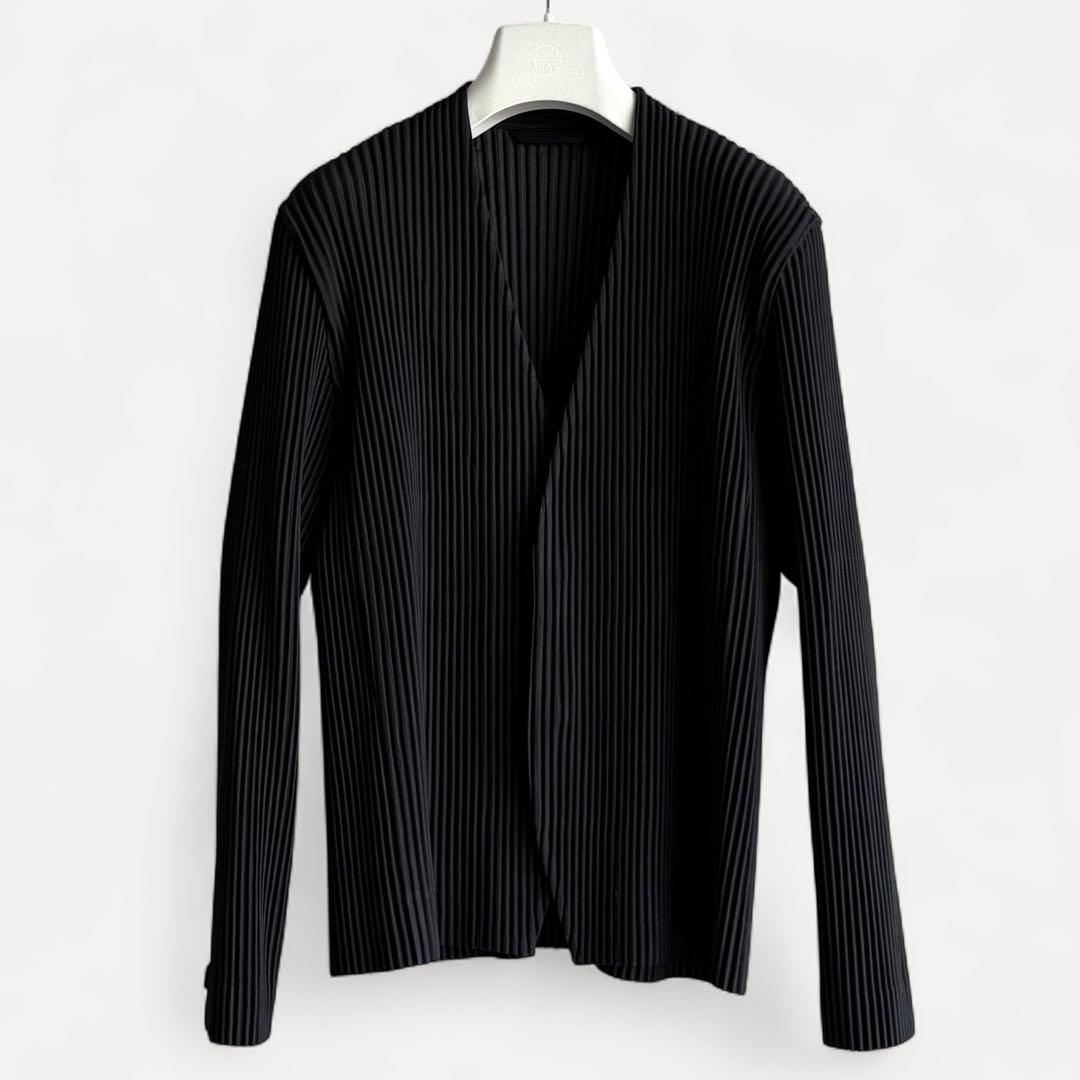 美品 HOMME PLISSE ノーカラージャケット 2 ブラック