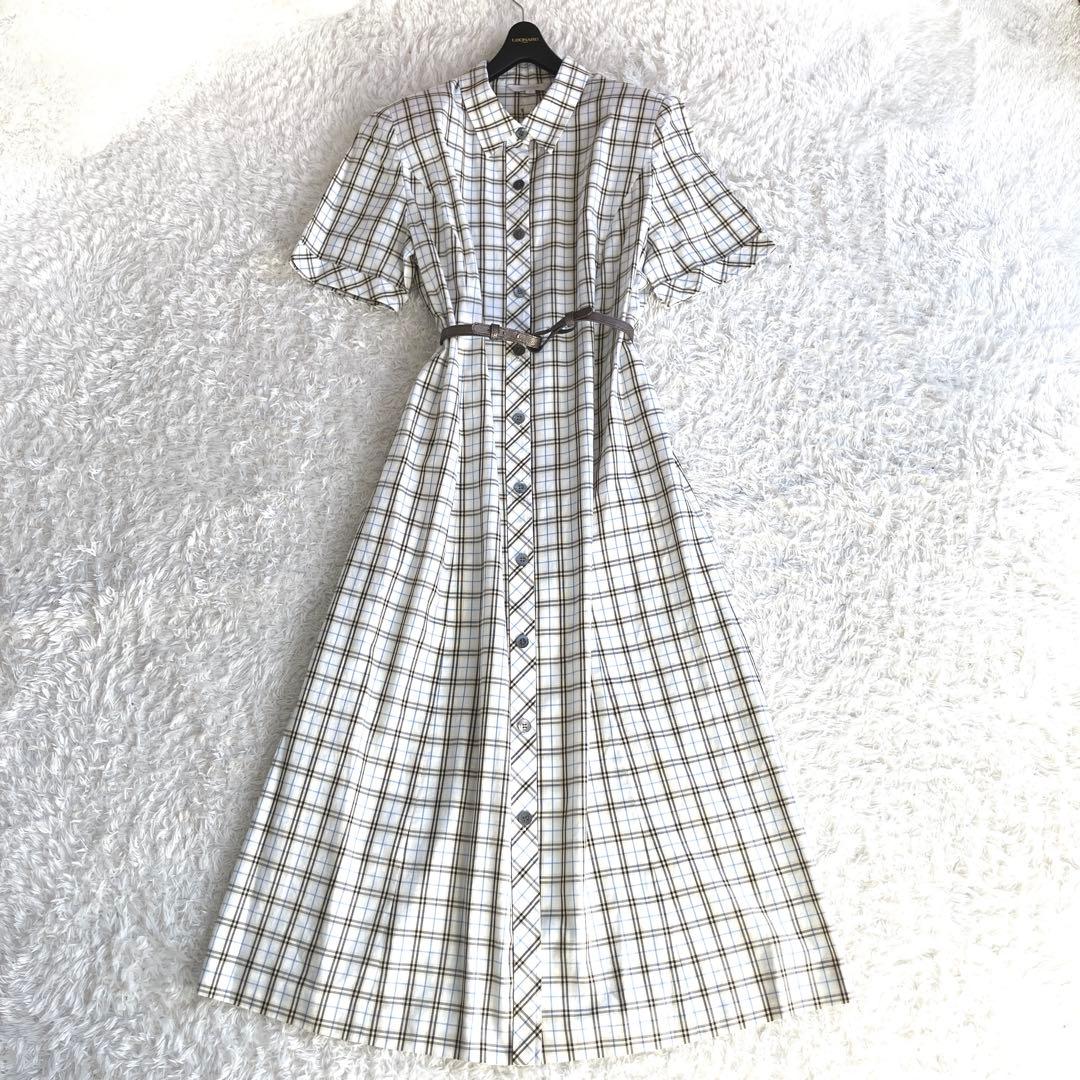 希少✨46サイズ バーバリー シャツワンピース ノバチェック マキシ ベルト 白