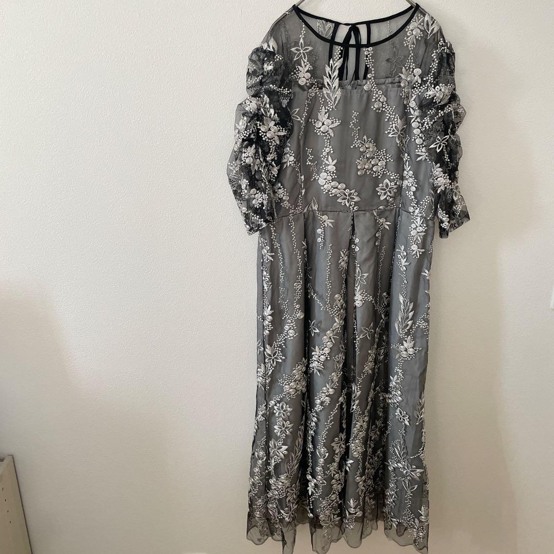 niana ニアナ 刺繍レース バックリボン パーティードレス ブラックM結婚式