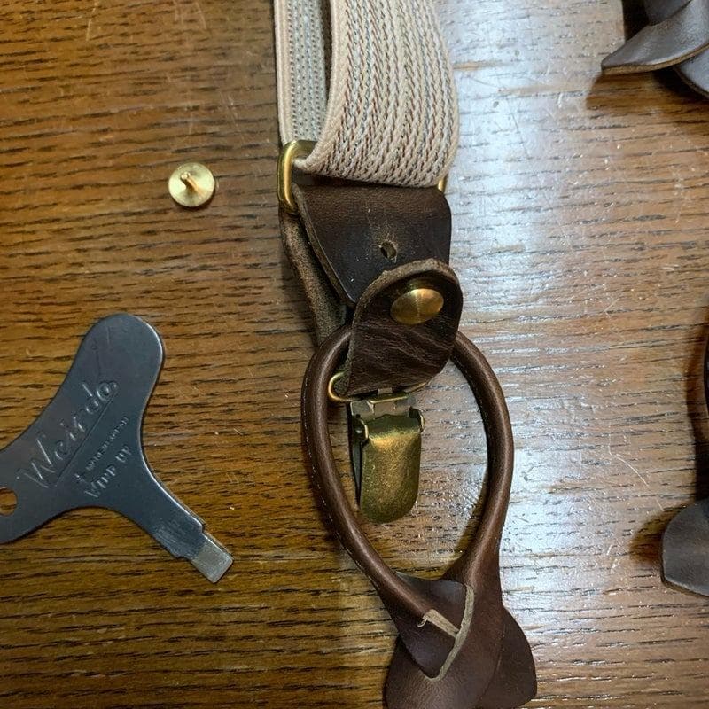 アートブラウン　クロムエクセルレザー　サスペンダー　杢アイボリー　チョコ