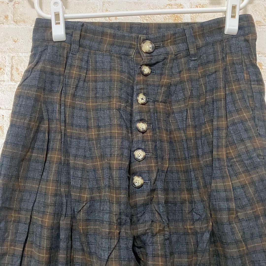 MADARANINGEN 京 ボタンフライ タータンチェック サルエルパンツ