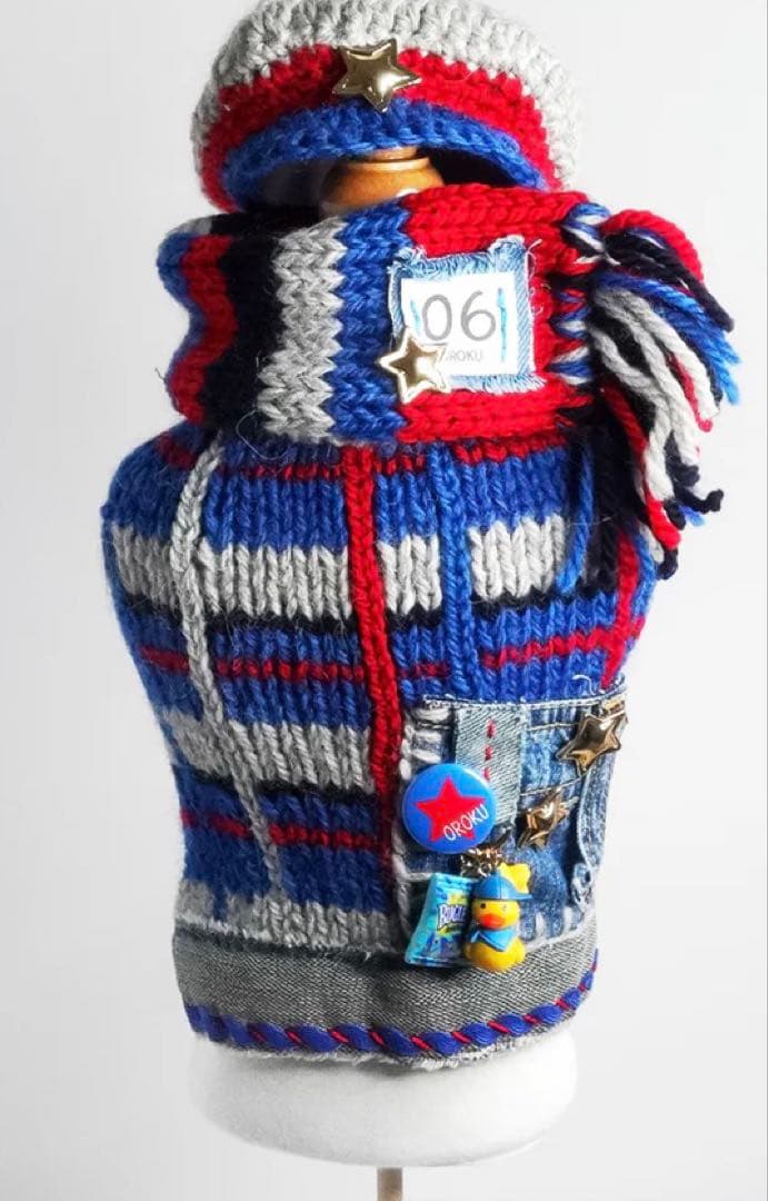 58◆ アーガイルデニムニット【OROKU】　パピリーヒルズ　ニット帽　マフラー
