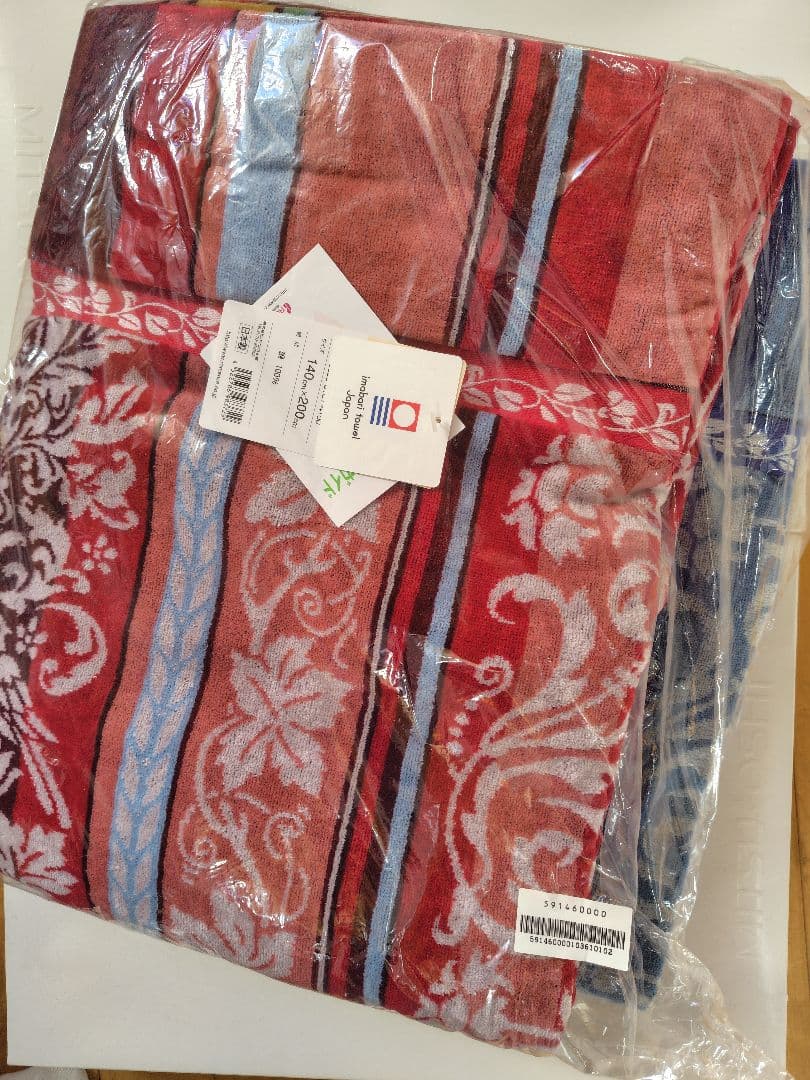 【新品】ロマンス小杉　タオルケット 今治　140cm x 200cm　青　赤