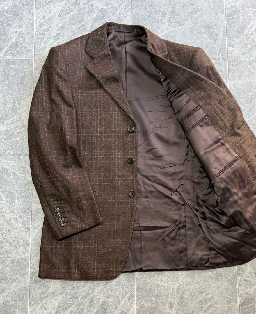 DUNHILL ダンヒル カシミヤ ウールチェック柄 テーラードジャケット 48