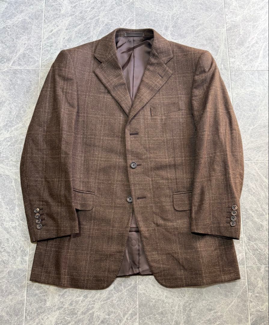 DUNHILL ダンヒル カシミヤ ウールチェック柄 テーラードジャケット 48