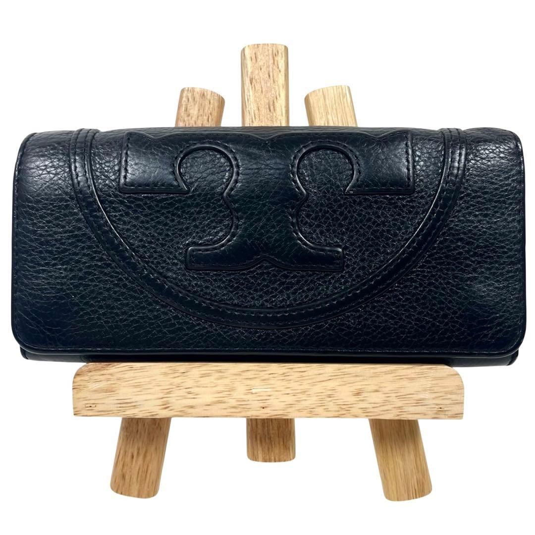 トリーバーチ　長財布　デカロゴ！　二つ折りウォレット　本革　極美品　ブラック