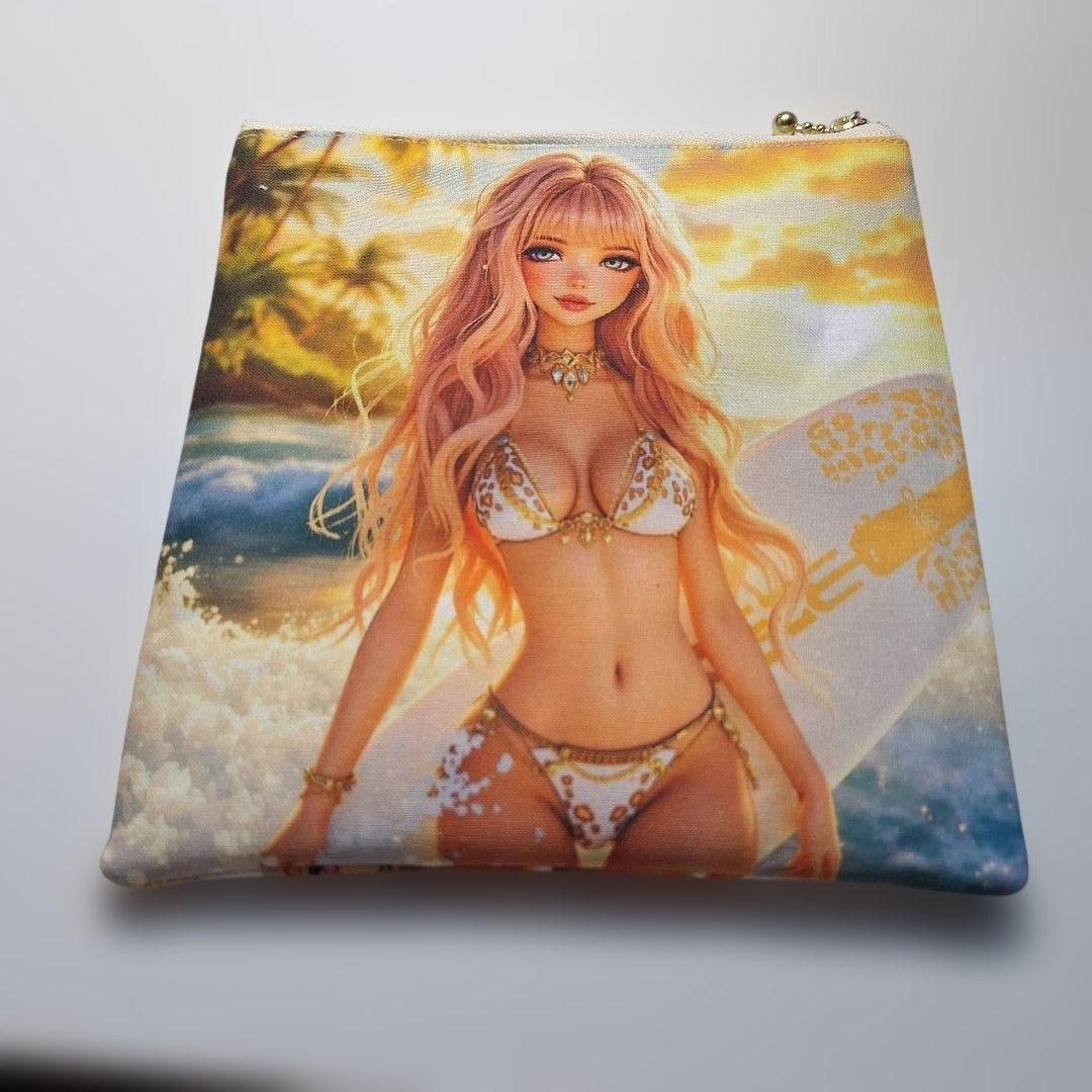 激レア女の子パネル生地　ハンドメイド　両面パネルフラットポーチ