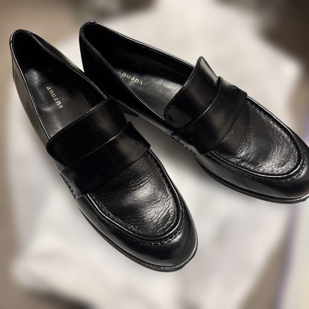 anuans アニュアンス　レザーローファー　ブラック　L