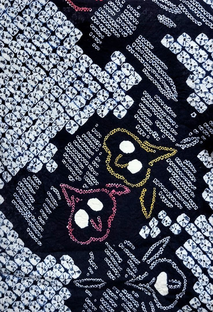 【有松鳴海絞り】浴衣　草花模様　手蜘蛛絞り　藍染　紺 高級　美品 花縞