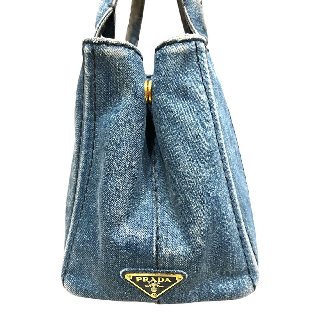 PRADA カナパ　S トートバッグ デニム　ブルー 三角ロゴ　肩掛け
