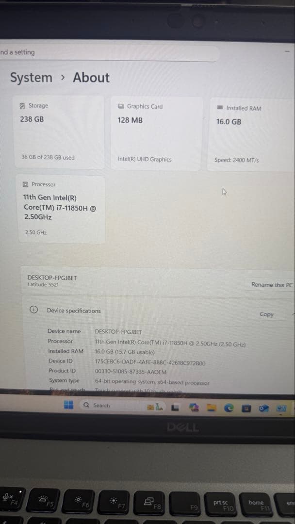 その他ノートPC本体 Dell Latitude 5521 i7-11850H SSD256GB