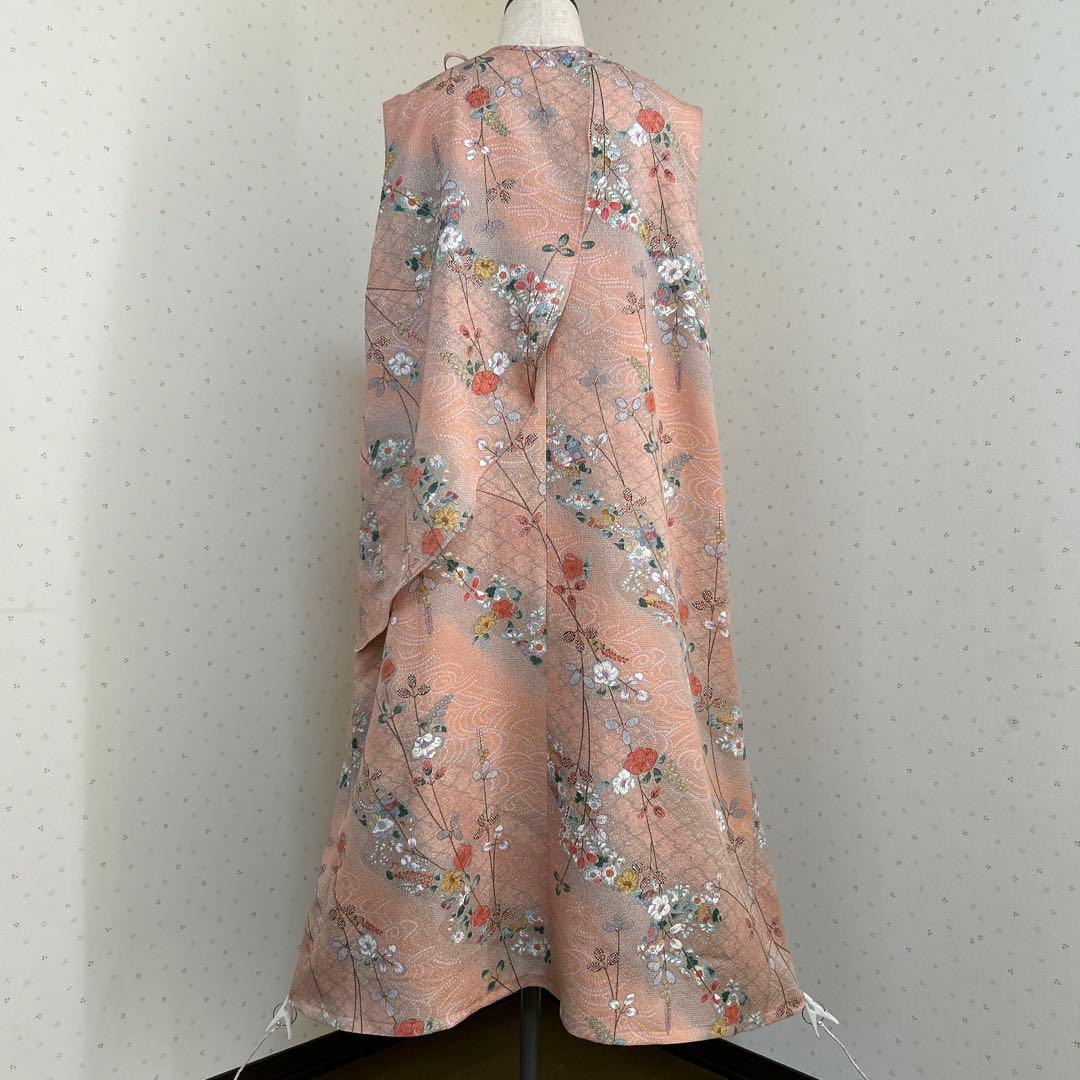 着物リメイク　正絹　手描き辻ヶ花縮緬フラップ付きロングワンピース＊スヌード