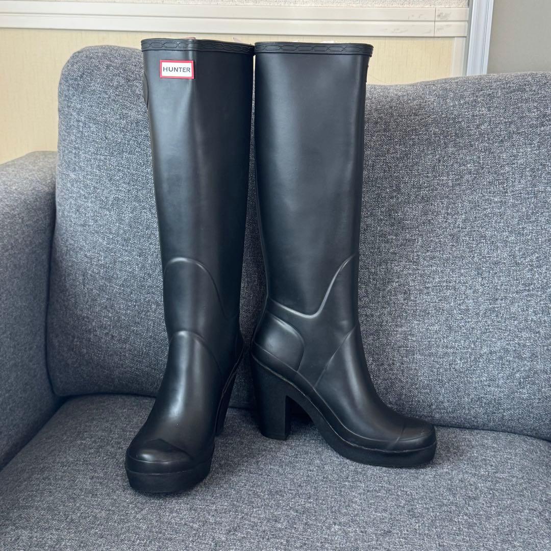 【美品/希少】HUNTER ハンターヒールレインブーツ ロング ブラック23cm