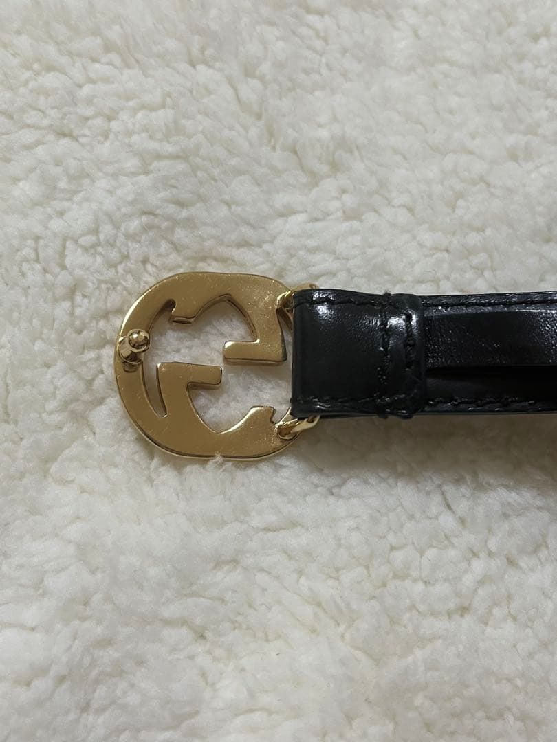 GUCCI グッチ　ブラックレザー ベルト　ゴールド　ダブルGロゴ