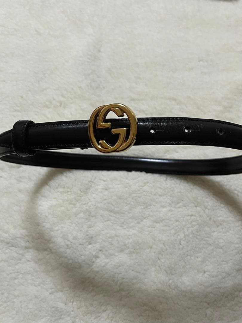 GUCCI グッチ　ブラックレザー ベルト　ゴールド　ダブルGロゴ