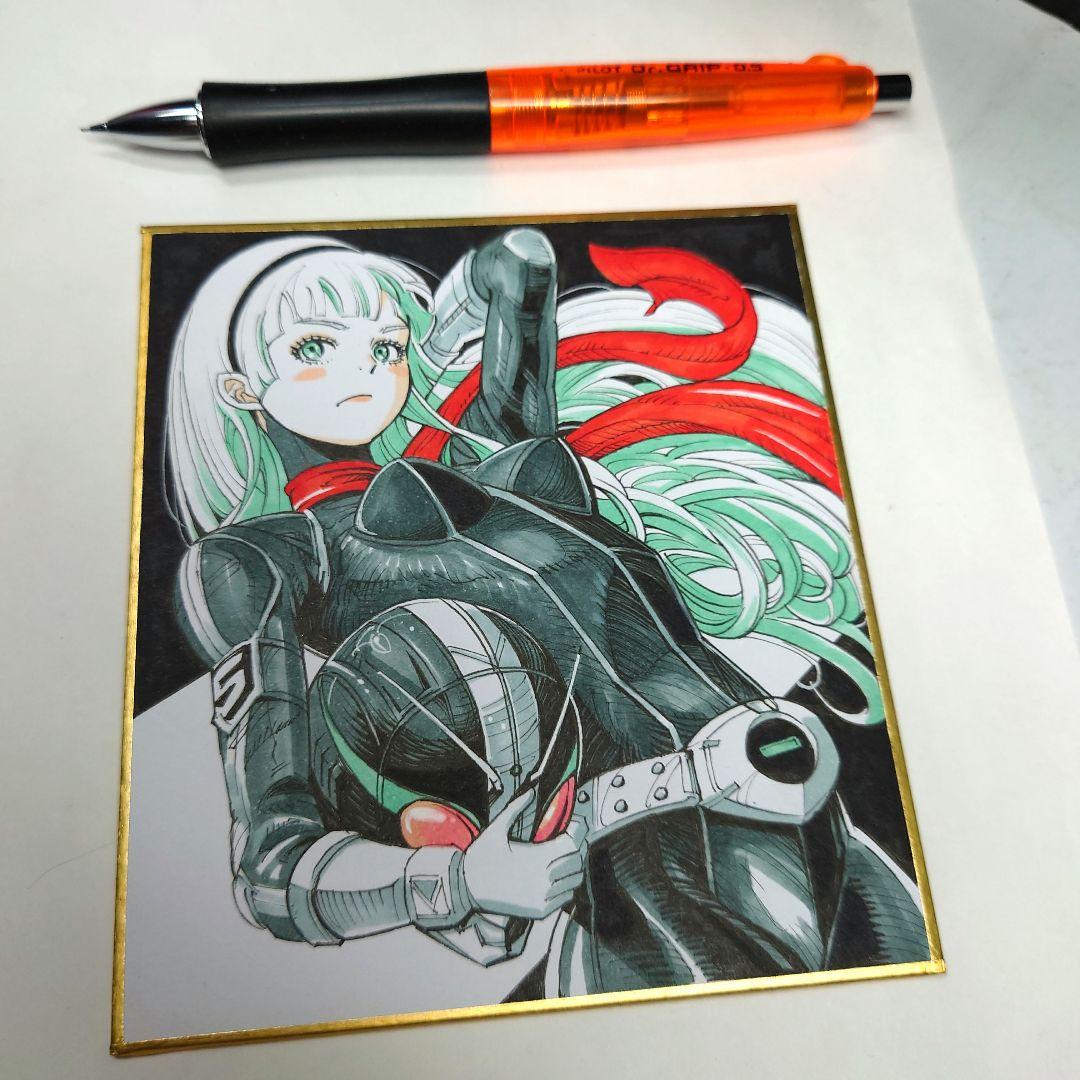 【手描きイラスト 069】オリジナル原画色紙 コピック 「ガールズライダー」