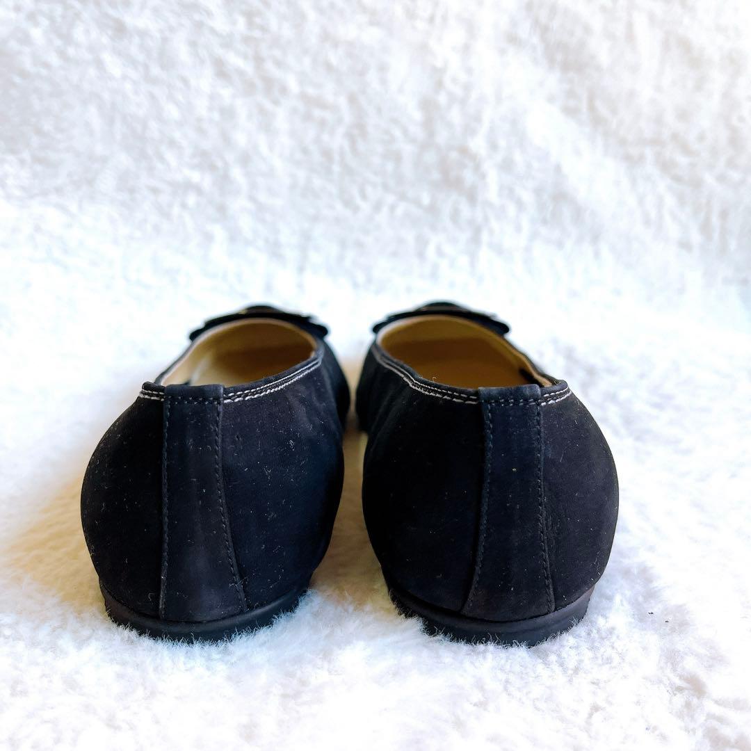 【美品】ミハマMIHAMA スエードブラック フラットシューズ　バックル