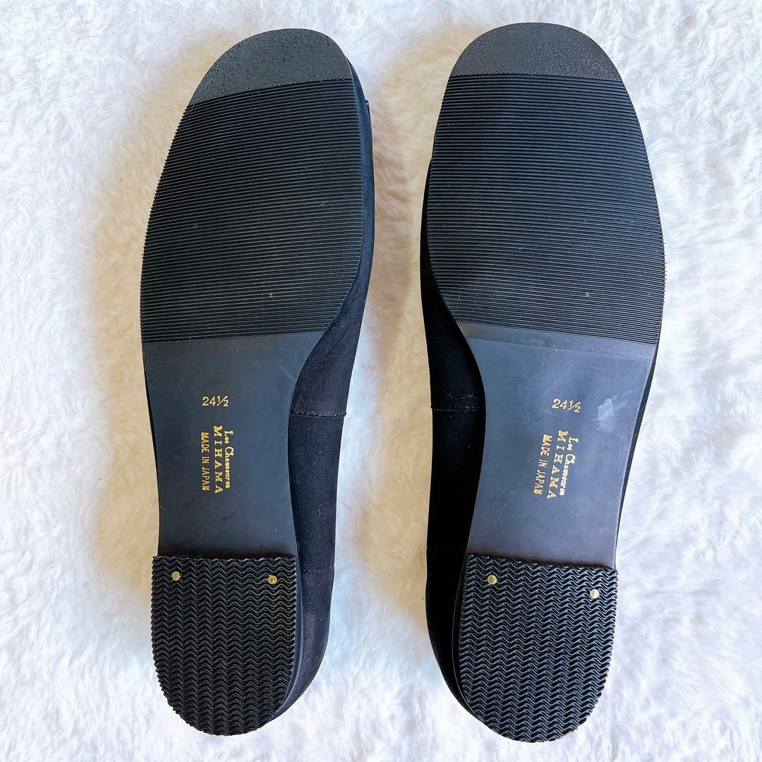 【美品】ミハマMIHAMA スエードブラック フラットシューズ　バックル