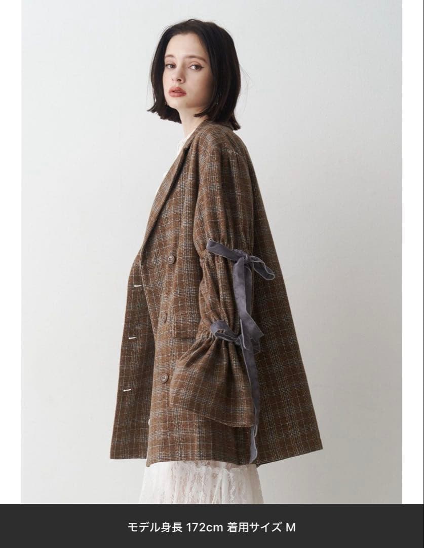 ブラウン系チェック ダブルブレストジャケット M