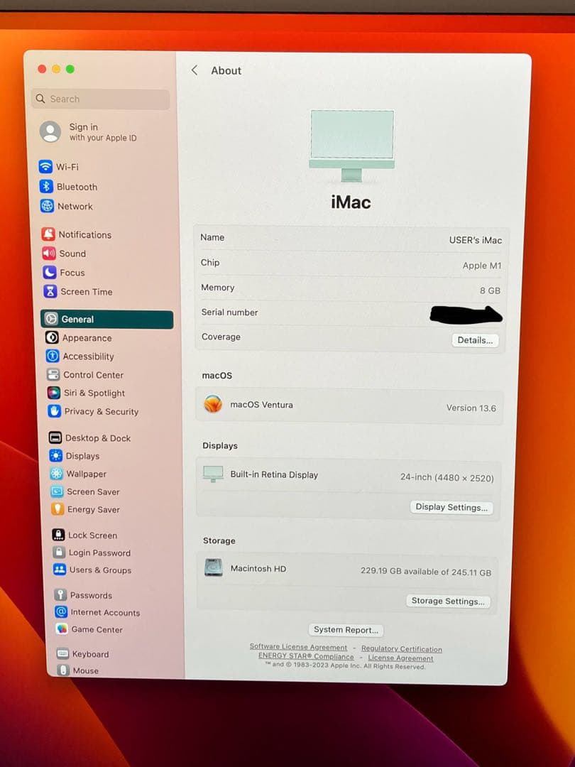 Macデスクトップ iMac 24inch M1 8GB 256GB 2021