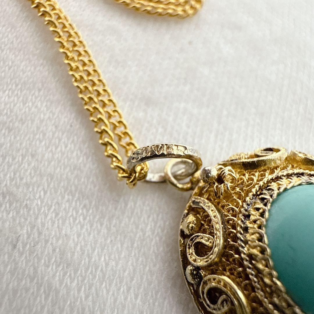 銀線細工 ゴールドカラー SILVER製 青石 ターコイズ？ ネックレス