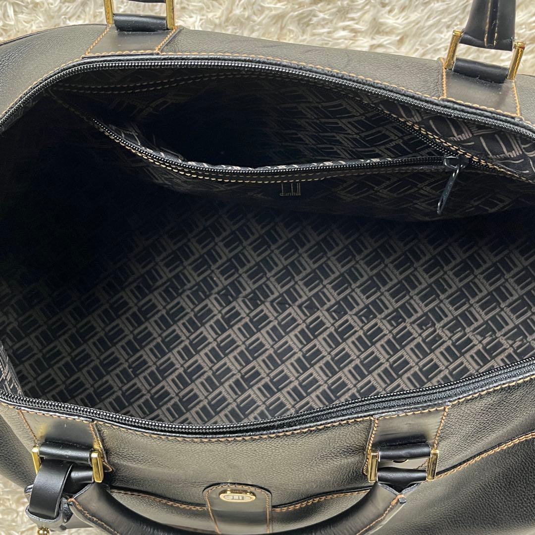 良品 dunhill 大容量 ボストンバッグ ゴールド金具 ブラック レザー
