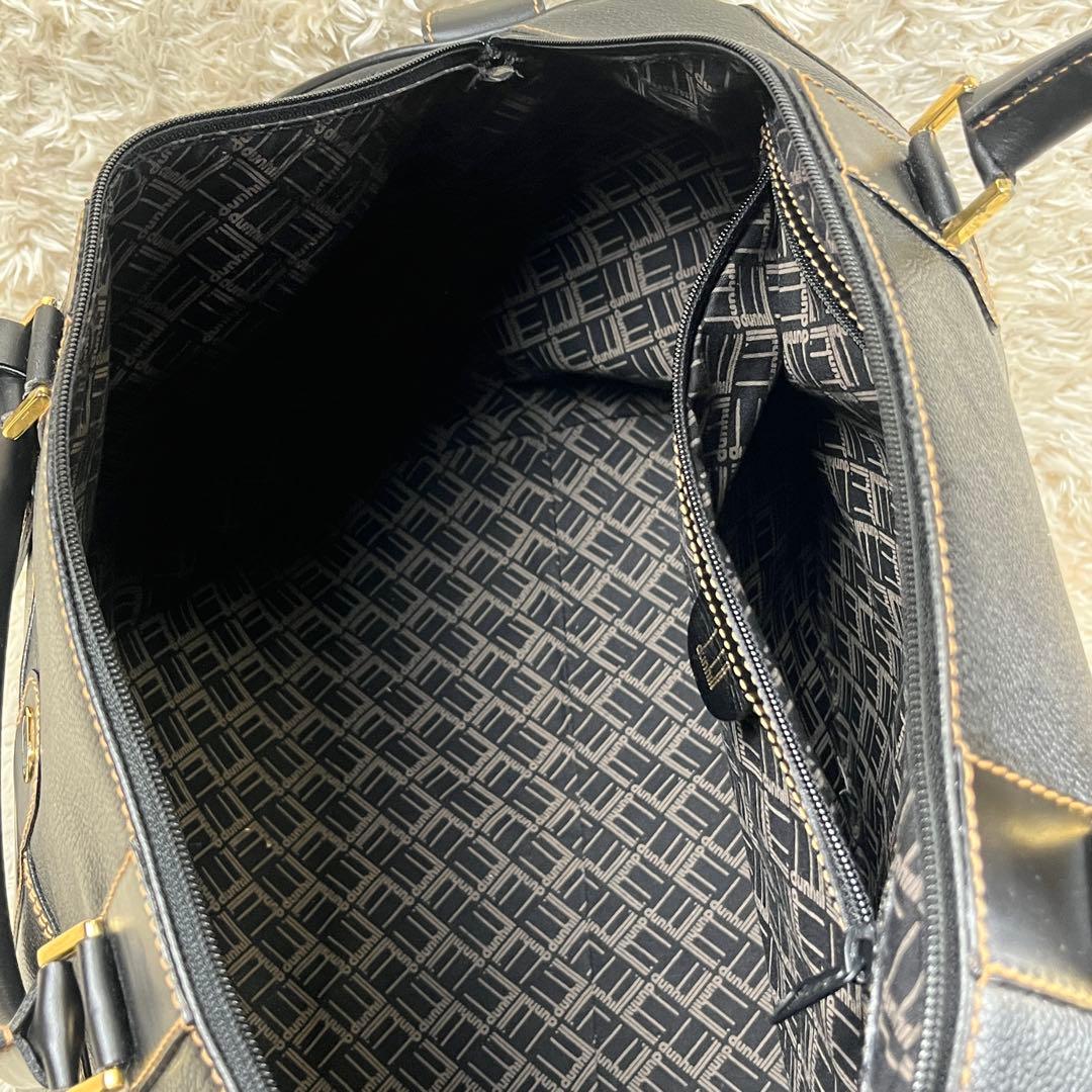 良品 dunhill 大容量 ボストンバッグ ゴールド金具 ブラック レザー