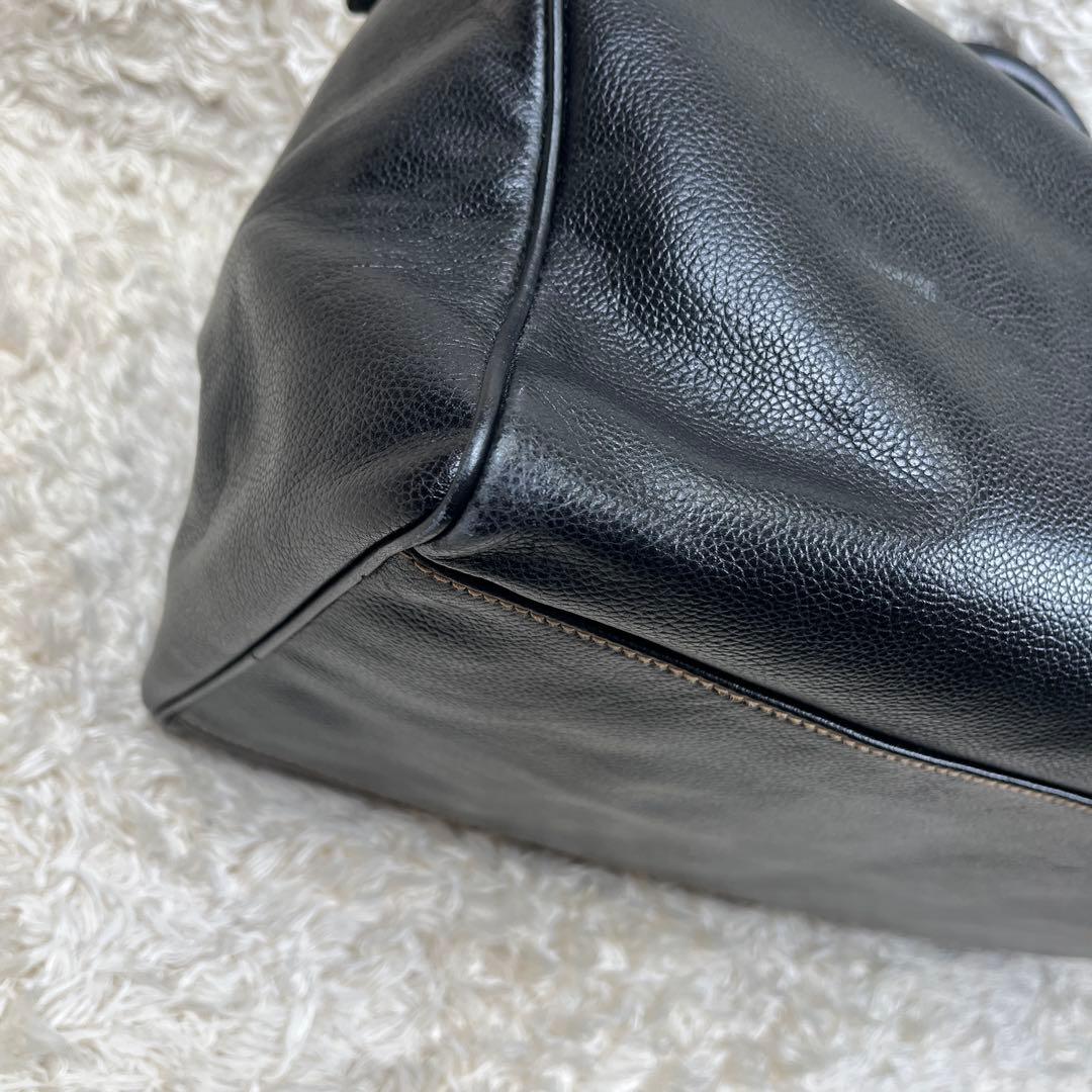 良品 dunhill 大容量 ボストンバッグ ゴールド金具 ブラック レザー