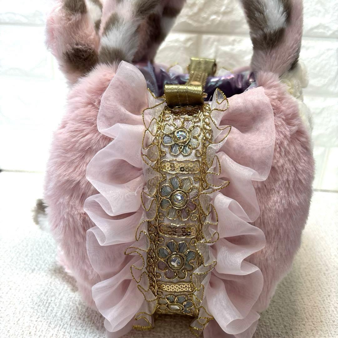 あ*こ様 コヤンイサムチョン　ハンドメイド　ファーフリルバッグ　ピンクヒョウ柄う