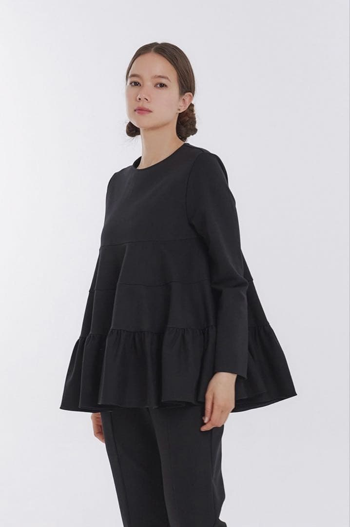 yori ぬくぬくティアードフリルブラウス 38 ブラック