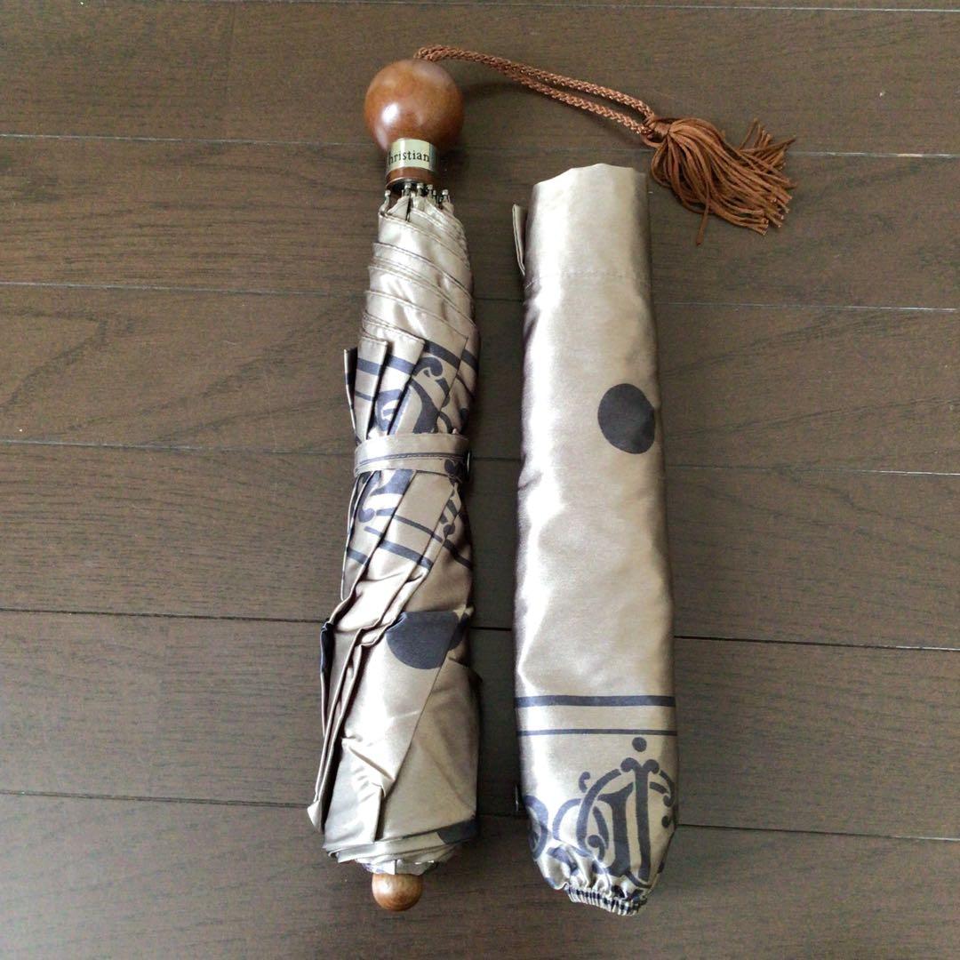 ディオール トロッター ドット柄 ケース付　折りたたみ傘 ベージュ ネイビー