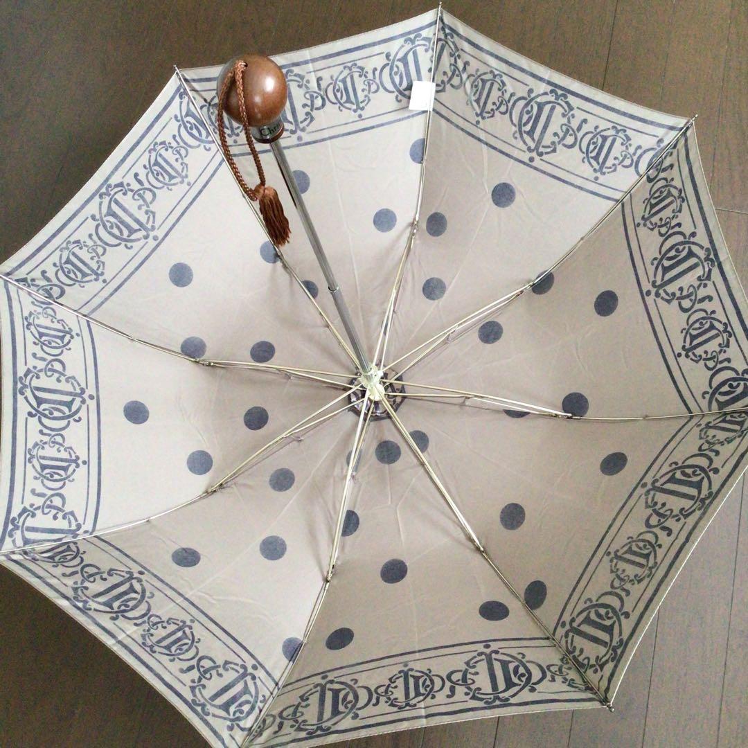 ディオール トロッター ドット柄 ケース付　折りたたみ傘 ベージュ ネイビー