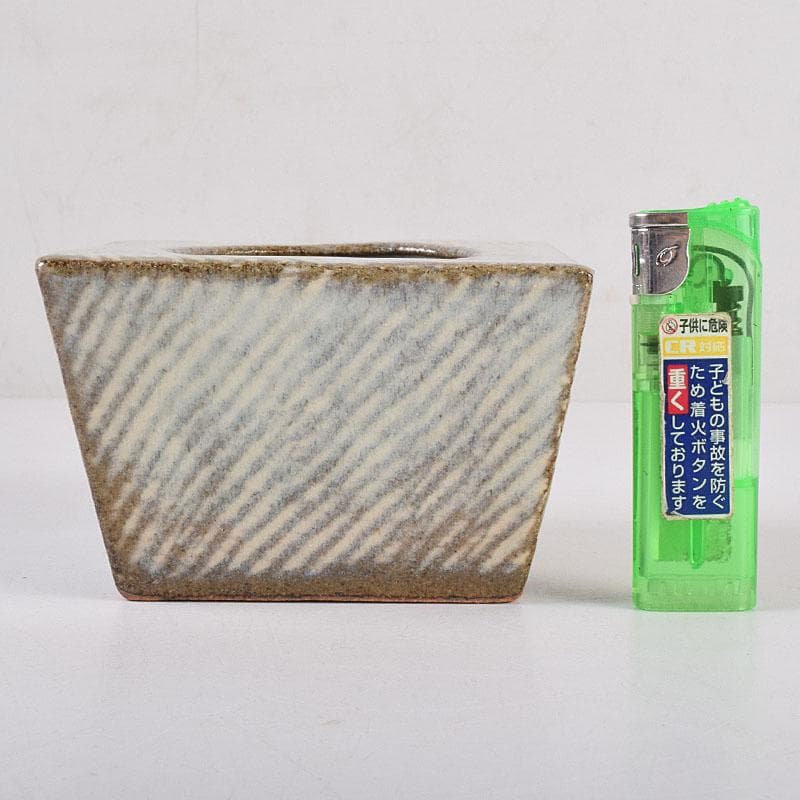 益子焼　島岡達三作　象嵌　四方灰皿　共箱　C　R8944