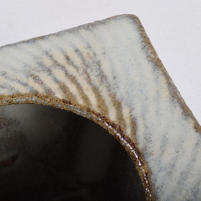 益子焼　島岡達三作　象嵌　四方灰皿　共箱　C　R8944