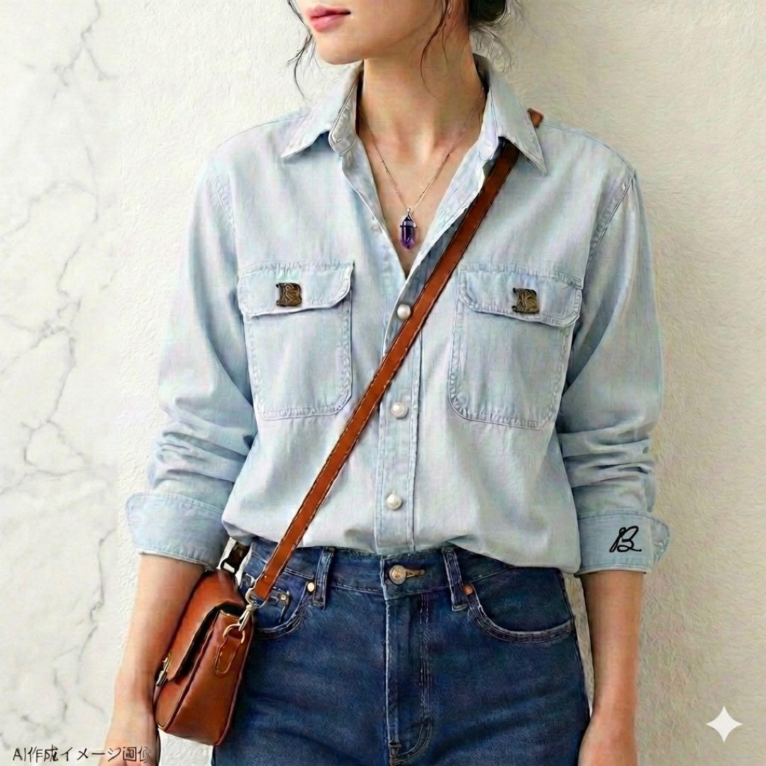 希少✨マディソンブルー パールボタンシャツ Bロゴ刺繍＆ロゴボタン 01