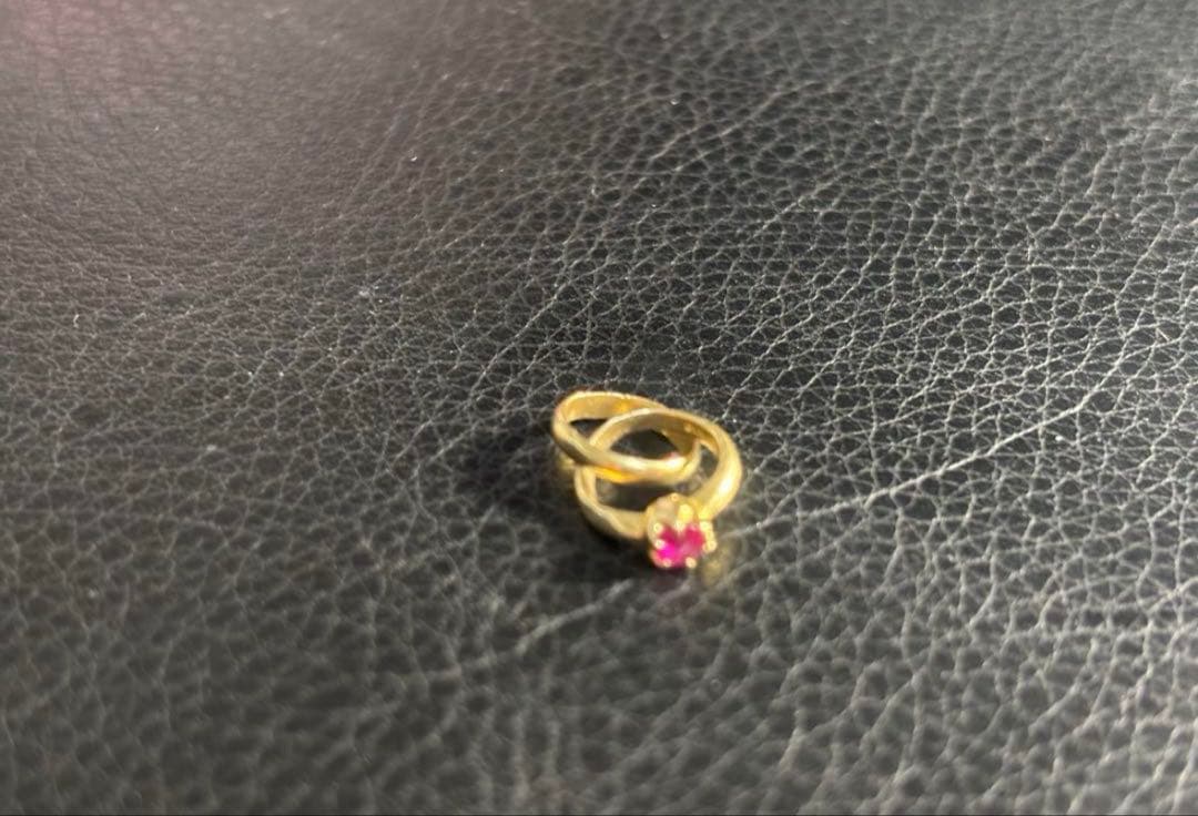 【鑑定済】K18 2連ベビーリング　天然石ルビー