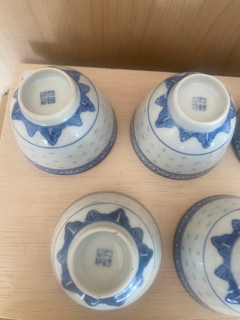 中国　景徳鎮製　茶碗五客　茶葉入れ