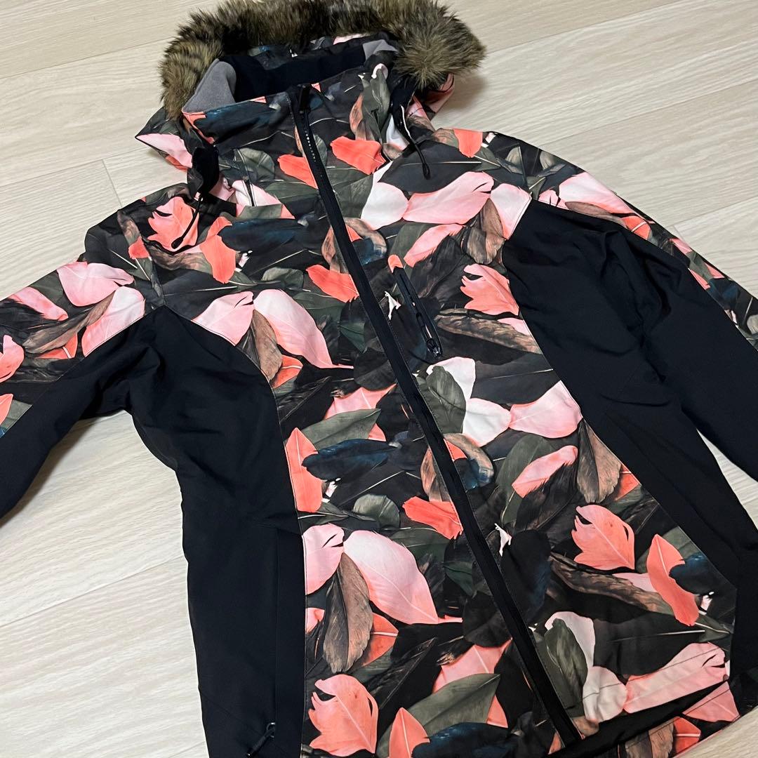 ROXY ロキシー スノーボードウェア スキーウェア 上下セット 花柄 黒 M