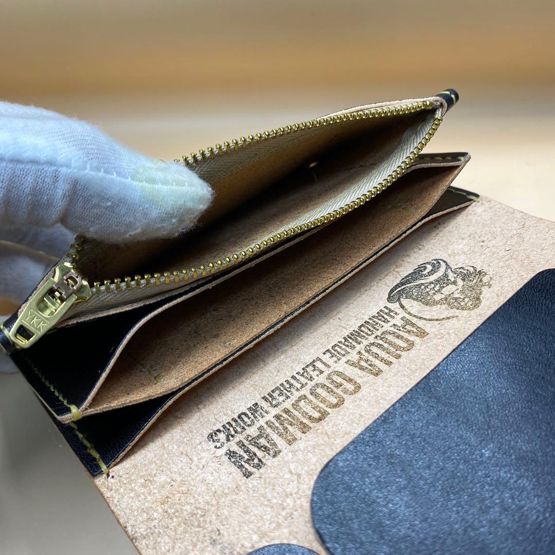 【値下】【無骨×上質】3層 丘染めブラック／ミドルトラッカーウォレットMTW