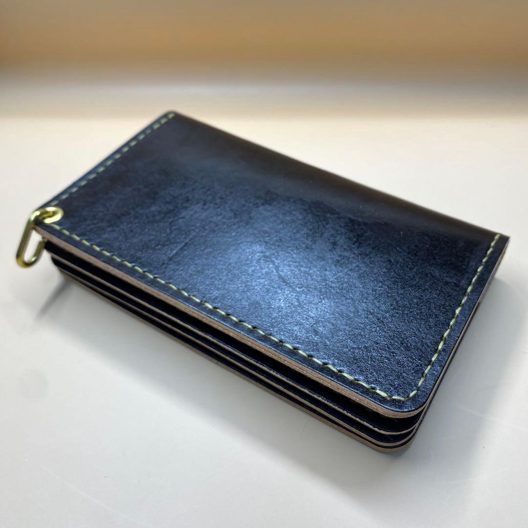 【値下】【無骨×上質】3層 丘染めブラック／ミドルトラッカーウォレットMTW