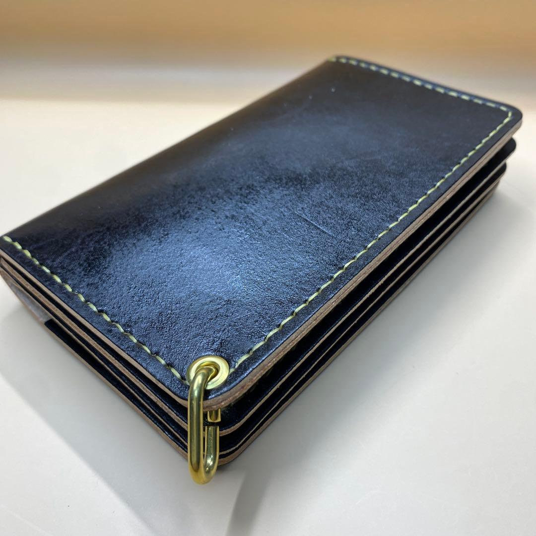 【値下】【無骨×上質】3層 丘染めブラック／ミドルトラッカーウォレットMTW